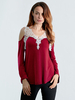 Lace Crochet Off Shoulder Long Sleeve V-Neck Sexy Women T-shirt