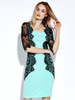 Lace Crochet Patchwork Sheath Blue Pencil Dress