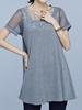 Lace Embroidery Short Sleeve Pleated Hem Women T-Shirts