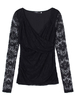 Lace Hollow Out Low-cut V Neck Stretch Bottom Slim Women Blouse