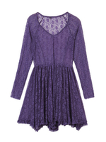 Lace Long Sleeve V-Neck Irregular Mini Dress For Women