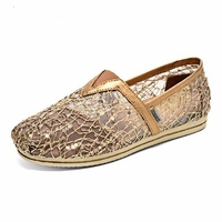 Lace Paillette Shiny Mesh Hollow Out Breathable Flat Slip On Shoes