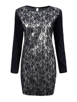 Lace Patchwork O-Neck Long Sleeve Plus Size Women Dress