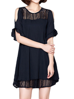 Lace Patchwork Off Shoulder Hollow Chiffon Elegant Women Mini Dress