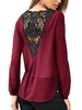 Lace Patchwork Puff Sleeve Irregular Hem V-neck Women Chiffon Blouse