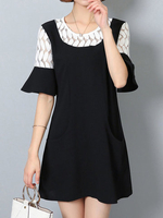 Lace Patchwork Short Sleeve O Neck Women Dresses