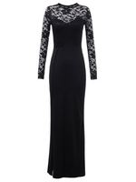 Lace Patchwork Transparent Split Long Sleeve Black Party Dress