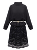 Lace Patchwork Turtleneck Knit Dress With Belt