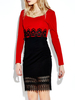 Lace Red Pencil With Patchwork Long Sleeve Vintage Dress