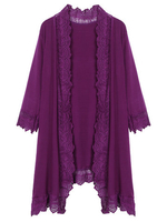 Lace Splicing Hollow Out Cotton Solid Soft Women Knit Cardigan