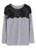 Lace Splicing Solid Sexy Long Sleeve Basic Women T-Shirt