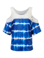 Lace Stitching Contrast Color Off Shoulder T-shirt For Women