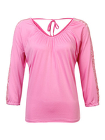 Lace Stitching Hollow Out Backless Loose Women T-Shirt