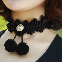 Lace Women Necklace Black Lace Collar Ball Pendant Necklace