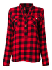 Ladies Casual Cotton Long Sleeve Red Plaid Button Pocket Blouse