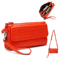 Ladies Stylish Elegant Cowhide Embossing Tote Wallet Purse Shoulder Bag 5.5inch Phone Bag