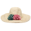Large Flat Brim Sun Hat Handmade Straw Hat Ribbon Flower Beach Cap