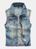 Large Size Mens Denim Vest Vintage Sleeveless Ripped washed jeans waistcoats