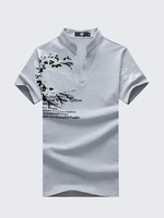 Large Size Mens Summer Tees Short sleeved Printing Stand Collar V neck T shirts