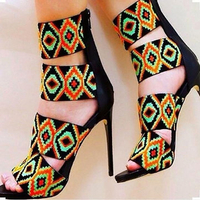 Large Size Pattern Colorful High Toe High Heel Peep Toe Zipper Pumps