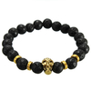 Lava Rock Stone Beads Gold Skull Head Elastic Bracelet
