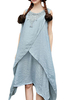 Layer Asymmetric Solid Sleeveless Stitching Irregular Hem O-neck Vintage Dress