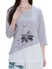Layers Patchwork Ink Printed Side Invisible Zipper Vintage Women Blouse