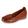Leaf Pattern Soft Leather Slip On Casual Pure Color Loafers
