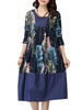 Leaf Printed Patchwork Button Design Elegant Women Dress