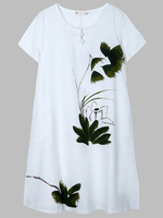 Leaf Printing Split Vintage Women Dress