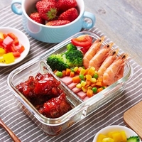Leak-proof Glass Lunch Box with Compartments Microwave Lunch Box Divider Storage Container