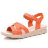Leather Bandage Strappy Candy Color Peep Toe Hook Loop Flat Sandals