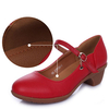 Leather Buckle Strappy Square Heel Dress Shoes