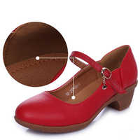 Leather Buckle Strappy Square Heel Dress Shoes
