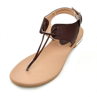 Leather Filp Flops Solid Buckle Strap Flat Sandals