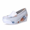 Leather Floral Print Color Match Soft Comfortable Wedge Heel Platform Shoes