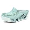 Leather Flower Pattern Slip On Open Heel Platform Rocker Sole Shoes