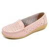 Leather Hollow Out Breathable Pure Color Casual Slip On Flat Shoes