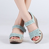 Leather Hollow Out Peep Toe Pattern Soft Comfortable Hook Loop Platform Sandals