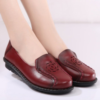 Leather Hollow Out Soft Slip On Flat Breathable Shoes