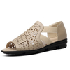 Leather Hollow Out Strappy Pure Color Peep Toe Slip On Flat Sandals