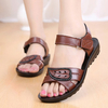 Leather Leaves Beaded Hook Loop Peep Toe Soft Comfortable Flat Sandals