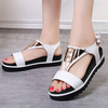 Leather Metal Paillette Hollow Out Peep Toe Buckle Platform Sandals