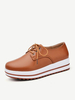 Leather Pure Color British Style Lace Up Flat Platform Casual Shoes