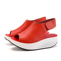 Leather Pure Color Peep Toe Open Heel Hook Loop Platform Shake Shoes