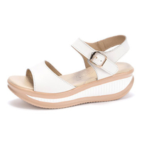 Leather Pure Color Soft Buckle Peep Toe Platform Shake Shoes Sandals