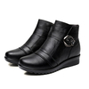 Leather Soft Buckle Fur Lining Warm Ankle Black Flat Boots