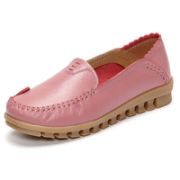Leather Soft Sole Carving Flat Slip On Casual Stitching Shoes