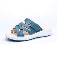 Leather Strappy Bandage Hook Loop Peep Toe Slip On Flat Beach Sandals