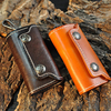 Leather Zipper Car Key Storage Bag Retro Business Waist Padlock Card Money Holder